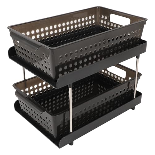WOHPNLE 2 Tier Organizer Slide Out Storage Baskets, Multi Purpose Bathroom Organizer Tray Under Sink Vanity Counter Storage 2 Tier Basket Organizer Drawer for Makeup and More