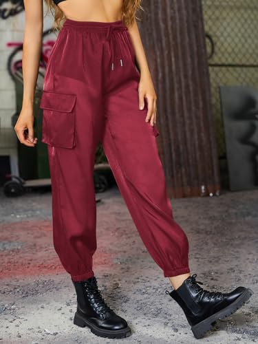 WDIRARA Women's Sheer Mesh High Waisted Straight Leg Cargo Pants with Pockets4