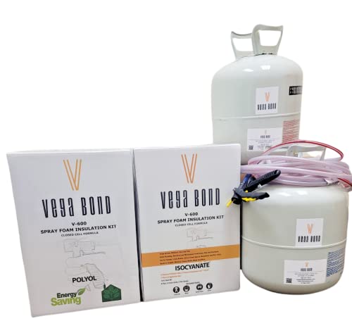 Vega Bond V600 Closed Cell Spray Foam Insulation Kit – 600 Board Feet, High Density 2-Component, R-7 per Inch, Quick Cure, Airtight Seal, Vapor Barrier for Walls, Basements & Roofs. Set of 3