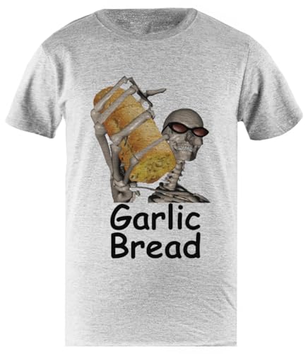 Tambootee Garlic Bread Mr Skeleton Camiseta Gris para Hombre, Camisa Sencilla De Algodón para Hombre