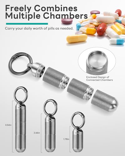 Image of TISUR Titanium Keychain Pill Holder Small Metal Pill Case | Portable Waterproof Pill Container,Travel Pill Bottle Box for Purse