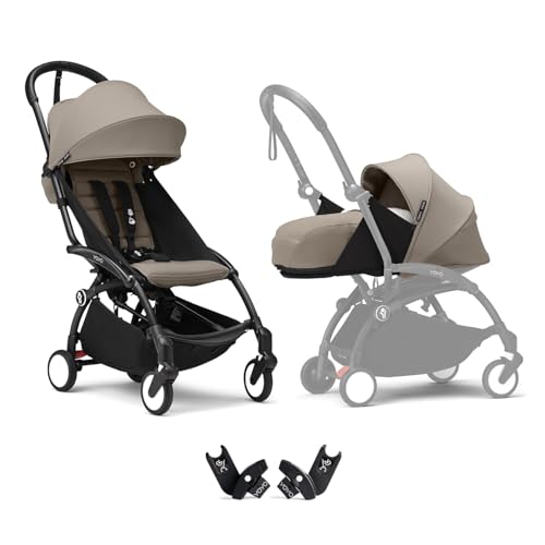 YOYO3 Stroller from Newborn to Toddler: Includes Black Frame Taupe 6+ Color Pack Taupe 0+ Newborn Pack and car seat adapters - Light & Compact - Carry-On Compatible