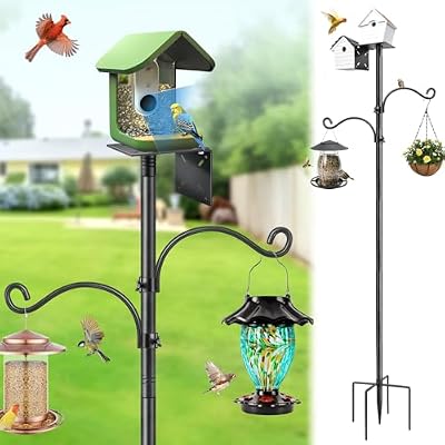 Bird Feeder Pole, 80 Inch Bird House Pole Stand for Outdoors Heavy Duty Metal Feeding Station Kit with 2 Hooks for Birdhouse & Pole Mount birdfeeders Outside, 1 Inch Diameter, 1 Pack