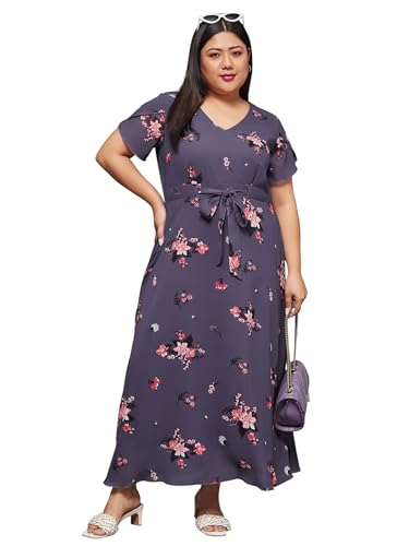 Image of Miss Chase A+ Women's Floral Wrap Chiffon Maxi Dress with Flutter Sleeves Frilled Hem