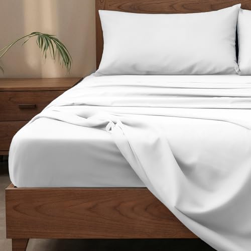 Image of Slumberfy 4-Piece 400 TC Viscose Derived from Bamboo Sheets, Cal-King Size - 1 Fitted, 1 Flat, 2 Pillow Cases - Deep Pocket Cooling Viscose-Bamboo Bed Sheets in Magnetic Closure Gift Box, White
