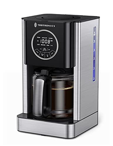 Drip Coffee Maker 12 Cup Programmable, TaoTronics Coffee Machine with Glass Coffee Pot Filter and Timer, Brew Strength Control, Keep Warm, Touch Control, Anti-Drip, Self-Cleaning Function for kitchen
