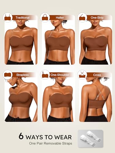 Image of Strapless Bras for Women, S-XL, Non-Slip Silicone Padded Bandeau Bra with Free Clear Strap, Wireless Tube Top Bralette