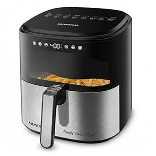 Mondial - Air Fryer Digital Visor Inox 5.3QT Capacity - High Power & Elegant Stainless Steel Finish - Black & Inox