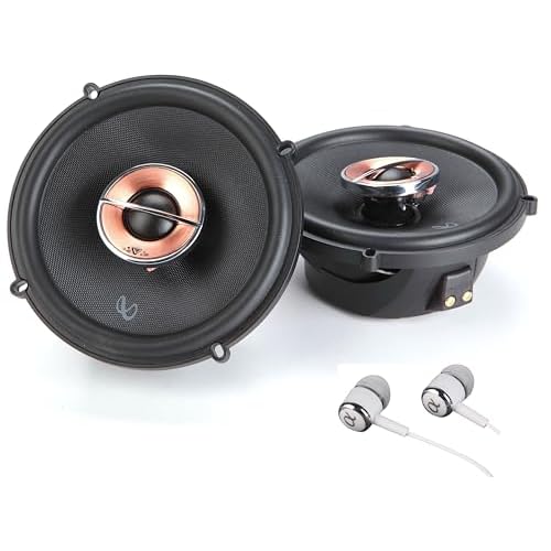 New Infinity Kappa 62IX 6.5″ 225 Watts Max (75 Watts RMS) 2-Way Coaxial Car Audio Stereo Multi Element Speakers with UniPivot Tweeters with Oversized Voice Coils – Pair with Alphasonik Earbuds