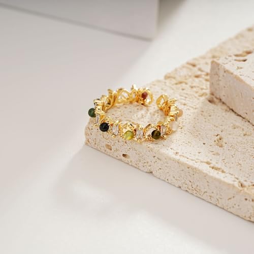 SIXFOX Tourmaline Rings Eternity Rings Colorful Statement Open Ring Wedding Rings Fashion Creative Finger Ring Jewellery Stainless steel Ring2