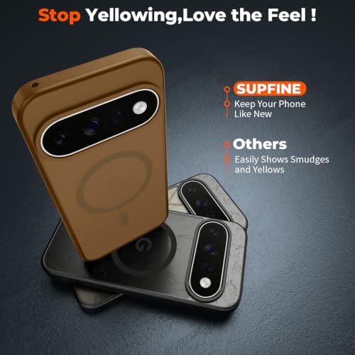 Image of SUPFINE Magnetic for Google Pixel 11 Pro XL Case - Brown | With Screen Protector,Translucent Matte,Built-in Magnets,Military Grade Drop Protection,Shockproof Phone Cover