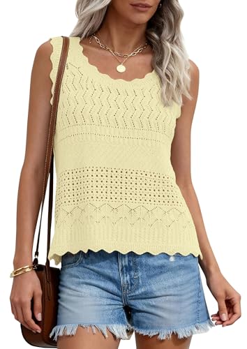 PRETTYGARDEN Womens Crochet Tank Tops 2026 Summer Spring Sleeveless Tops Cute Sweater Vest Trendy Boho Beach Vacation Clothes (Yellow Medium)