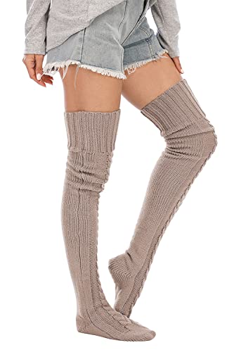 Image of Leoparts Women's Cable Knitted Thigh High Boot Socks Extra Long Winter Stockings Over Knee Leg Warmers