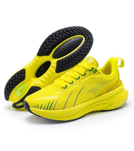 ONEMIX Breathable Men's Max Cushioned Walking Shoes with Arch Support for Plantar Fasciitis Flat Foot Pain Relief Air Lightweight Jogging Running Sneakers Shoes Non Slip Thick Sole,Yellow,Size 10
