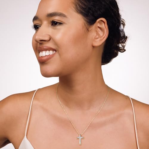 GILDED 1/10 ct. T.W. Lab Grown Diamond (SI1-SI2 Clarity, F-G Color) and 14K Yellow Gold Plating Over Sterling Silver Cross Pendant with an 18 Inch Spring Ring Clasp Cable Chain4