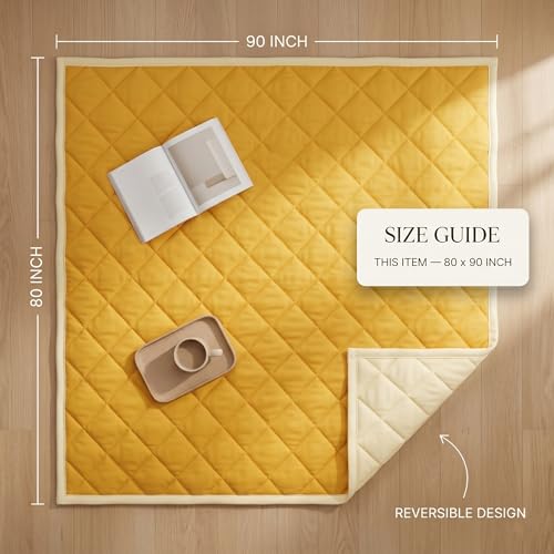 Image of VAS COLLECTIONS Double Bed Microfiber Comforter 80x90 Inch | Reversible AC Comforter | Soft Quilted Lightweight Blanket | 180 GSM All Season Comforter | Vibrante Colour Collection, Golden Yellow