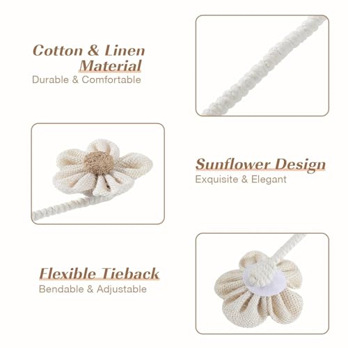 Image of Catchy Rope White & (Set of Brown Holders Holdback 2) Curtains Tieback Drapery Jute Tiebacks. Natural Decorative Window Neutral Combo Curtains Floral Curtain Beautiful (6, White)