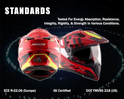 Image of Axor X-Cross Orbit ISI ECE and DOT Certified Premium Off-Road Full Face Helmet with Pinlock Fitted Dual Visors and Stylish Peak-Red Black-L