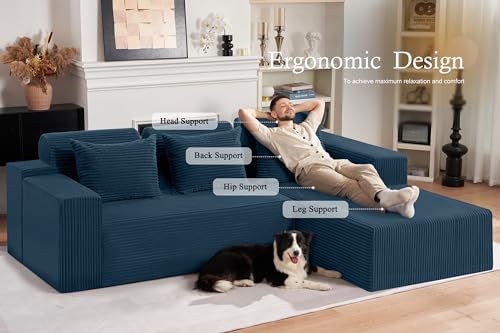 Image of HABUTWAY Sectional Couches for Living Room,No Assembly L Shaped Couch 105 inch Modular Sectional Sofa Couch with Deep Seat,Cloud Couches Furniture Sets for Apartment,Corduroy (Blue, Right Facing)