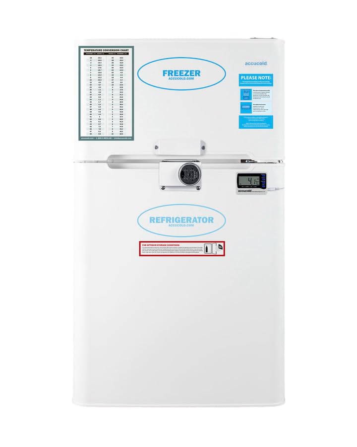 ACCUCOLD 19" Refrigerator - Freezer, Undercounter Fridge, 3.2 cu.ft. Capacity, ADA Compliant, NIST Calibrated External Temperature Readout, White - AGP34RFLCALADALHD (Left Handed Door Swing)