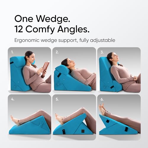 Image of Frido Adjustable Wedge Max Cushion, 12-Way Adjustable Pregnancy Pillow & Leg Elevation Pillow, Relieves Neck, Back & Shoulder Pain, Great for Reading, Sleeping & Relaxing | Teal Blue