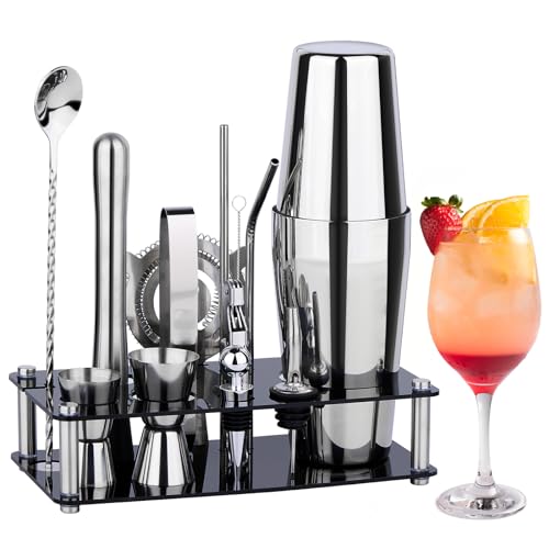 Comparison: Best Bar Tool Set 10 Cocktail Shaker Set Bartender Kit : 15-Piece Bar Tool Set with Acrylic Stand Bars Set with All Practical Bar Accessories, for Drink Mixing, Bar, Home, Lounge & Party, Silver