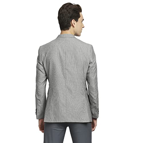 Image of Colorplus Men's Contemporary Fit Terry Rayon Blend Notch Collar Herringbone Pattern Full Sleeve Navy Casual Blazer