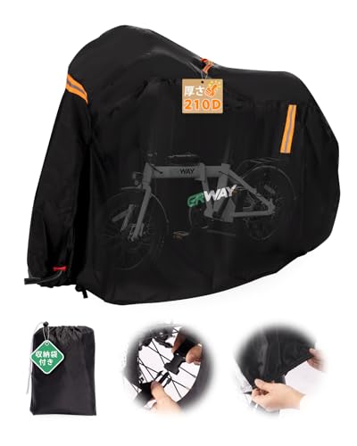 ERWAY 【29インチまで対応】 自転車カバー 厚手 210D 防水 極厚 破れにくい 全天候型 台風/雨/紫外線/ホコリ対策 サイクル クロスバイク 電動自転車対応 レインカバー 収納袋付き (ブラック)