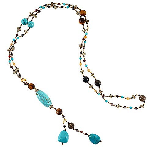 Chuvora Genuine Turquoise Gemstones and Crystal Beaded Y Drop Long Necklace, 26 inches