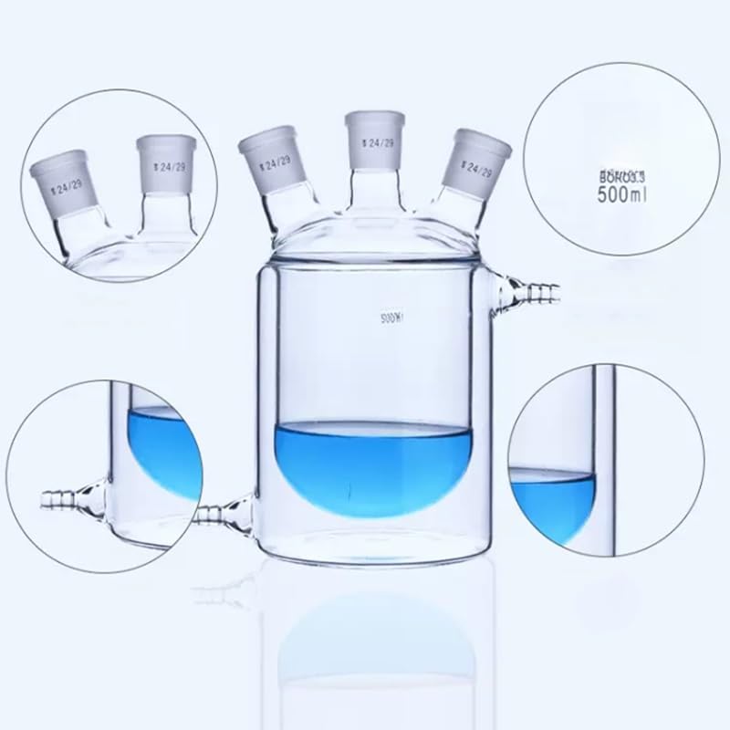 50-2000ml Lab Flat Bottom Three-Mouth Glass Jacketed Reactor - Double-Layer Reaction Bottle for Experiments(250ml 24x24x24)