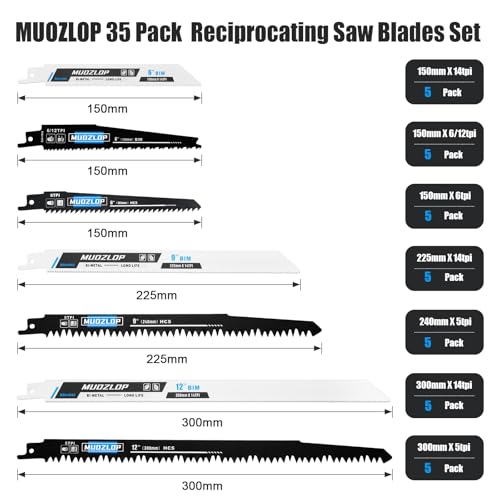Image of 35 Pack Reciprocating Saw Blades Set, High Carbon Saw Blades,Metal and Woodcutting Saw Blades with Organizer Case (35, 5 TPI /6 TPI /6-12TPI /14 TPI)