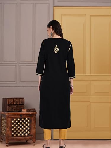 Image of Seva Chikan Hand Embroidered Lucknowi Chikankari Regular Straight Cotton Kurta Kurti for Women SCL4243