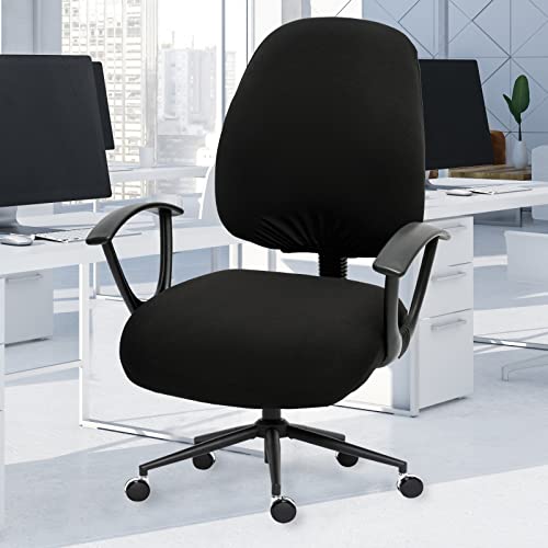 Water-resistant Stretchable Computer Chair Covers - Washable Rotating Backrest and Seat Protectors for Pets - Black