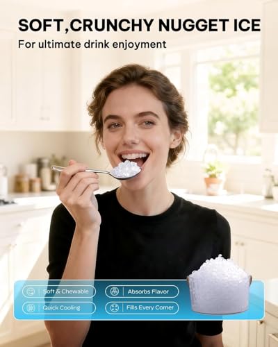 Image of Silonn Nugget Ice Maker Countertop-Soft Chewable Pebble Ice Machine with One-Click Operation & Self-Cleaning Function, 33lbs Ice Per 24 Hours, Stainless Steel Design for Home, Kitchen & Bar