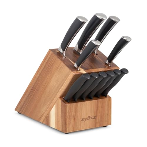Zyliss Comfort Pro 12-Piece Cutlery Block Set - German Stainless Steel Kitchen Knife Set - Dishwasher Safe Knife Set & Acacia Knife Storage Block - 12 Pieces