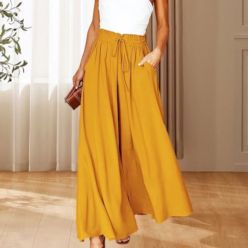 Pantalon palazzo ample anti-compression à cordon de serrage
