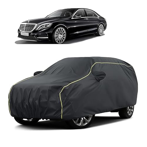 Image of Sulfar 100% Water Resistant Car Body Cover Compatible with Mirror for BMW 5 Series GT (Triple Stitched, Full Bottom Elastic, Dark Grey Taffeta with Yellow Piping)
