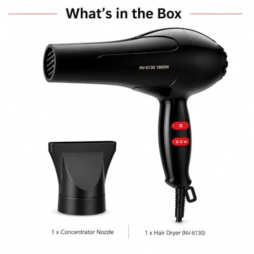 Image of Hair Dryer 1800W Powerful Hot & Cold Air Blow Dryer for Women & Men | Lightweight Hair Dryer with Styling Nozzle | Fast Drying Hair Dryer for Home, Salon & Travel Use(A1)