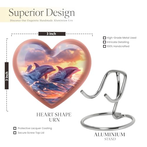 Image of Small Dolphin Urns For Human Ashes - Heart Shaped Urns For Human Ashes - Burial Urns For Adult Human Ashes - Cremation Urn For Ashes - Human Urns For Ashes - (Size - 3 inch pack of 2 )