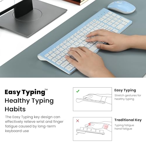 Image of cimetech Wireless Keyboard and Mouse Combo, Compact Full Size Wireless Keyboard and Mouse Set 2.4G Ultra-Thin Sleek Design for Windows, Computer, Desktop, PC, Notebook - Baby Blue