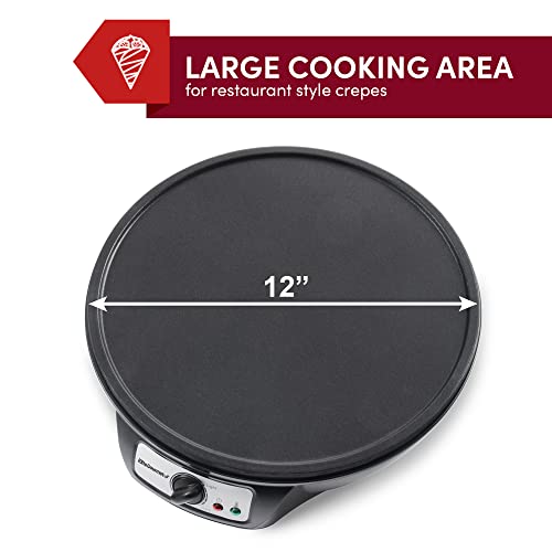 Elite Gourmet ECP-126 Máquina para hacer crepes eléctrica, para panqueques, pasteles calientes, plancha antiadherente con esparcidor, espátula y recetas (30,5 cm, negro) - imagen 4