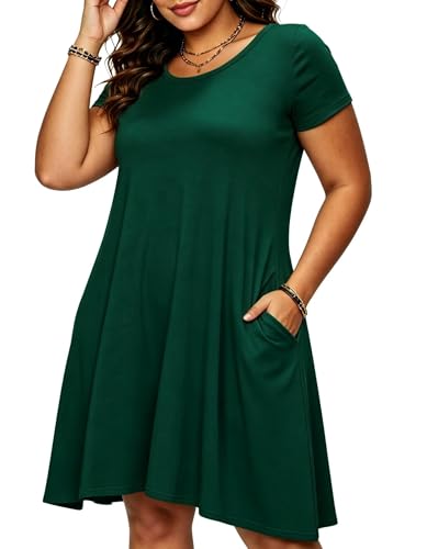 Image of Afibi Womens Short Sleeve Loose Pockets Dress Casual Swing T-Shirt Dresses