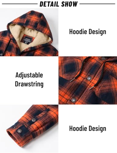 Image of MAGNIVIT Men's Flannel Jacket Plaid Fleece Button Hoodie Jackets Shirt | pure cutton,5 pocket,adjustable drawstring hood,casual,work,outdoor