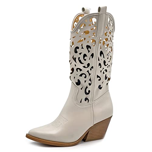 Toocool Santiag Femme, Bottes d'Été pour Femmes, Brogues Texanes pour Femmes, Camperos Texanes, Bottes G629 [36, Yg888 Beige]