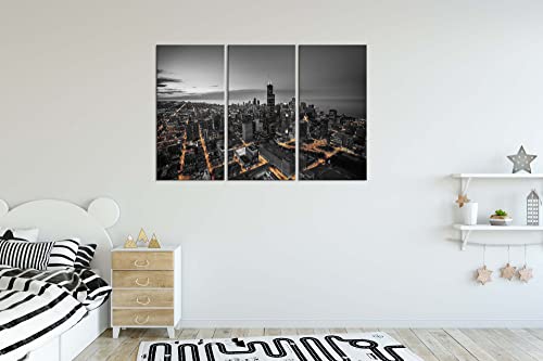 Chicago Skyline Canvas Wall Art, Illinois Skyscraper Wall Decor Framed Picture Black And White City Posters Cityscape Painting For Home Living Room Bedroom Decoration 3 Piece Prints Ready To Hang(36''Wx24''H) #TOP2