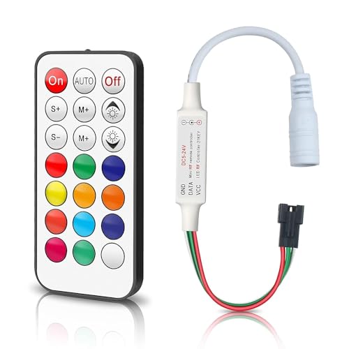 Image of Aluminum Gallium Arsenide WS2812B RGB Individually Addressable Pixel LED Strip Lights-3 Meters(9.8ft)-60 LEDs /m-DIY Projects,Home Decoration,Lighting Effects + SP103E RF Remote Controller,Multicolor