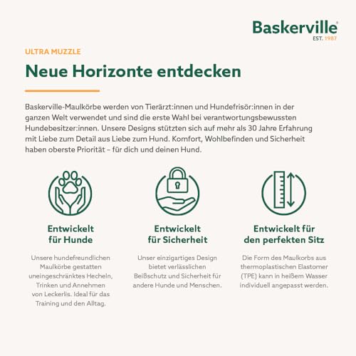 Baskerville ULTRA Maulkorb - Patentierter Maulkorb für Hunde, Hunde können hecheln, fressen und trinken, Verhindert das Beißen und Stöbern nach Wildtieren, Ideal für kleine Hunderassen (Größe 2)