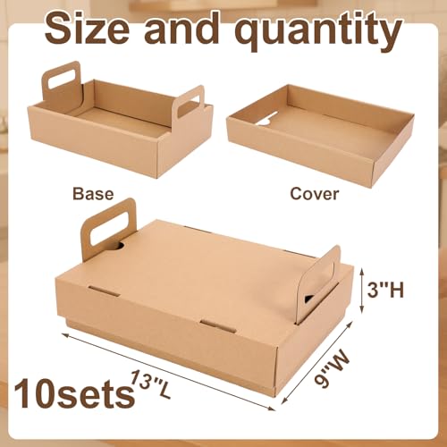 Ceenna 10-pack Kraft Paper Catering Trays with Lids 13 x 9 x 3 Inch Disposable Picnic Platter Serving Boxes for Food Packaging, Cookies, Takeout Food