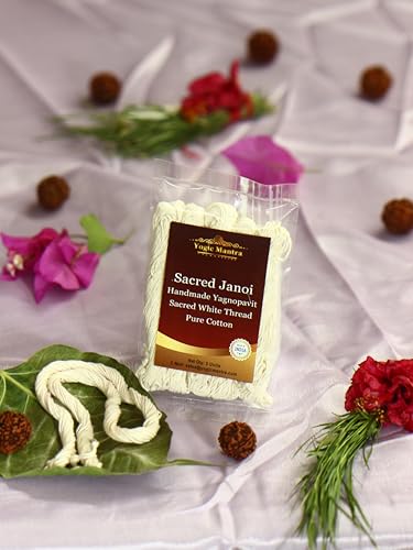 Yogic Mantra Janeu Thread Yagnopavit | 5 Pack | Pure Cotton Sacred Janoi Holy Threads | Upanayana Sanskara Janaeu Puja Thread | Spiritual Janeva for Hindu Pooja and Brahmin Rituals Puja Ceremony