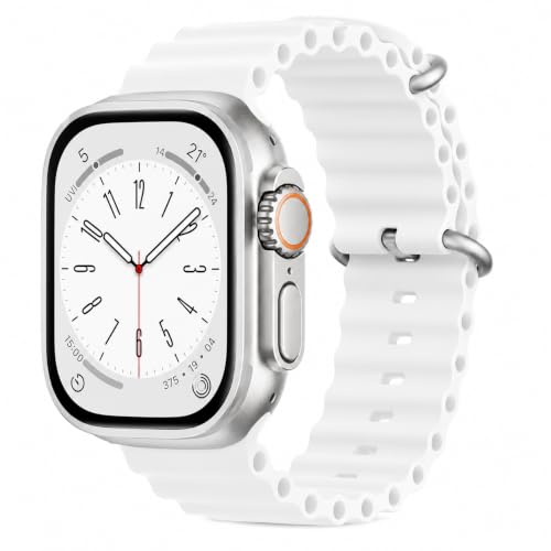 Image of Ocean Band Strap Compatible Apple Watch Strap 42mm 44mm 45mm 49mm Ultra, Soft Silicone Replacement Sport Band for iWatch Series 8 /7 /6 /5 /4 /3 /2 /1 SE Adjustable Breathable Wrist Strap